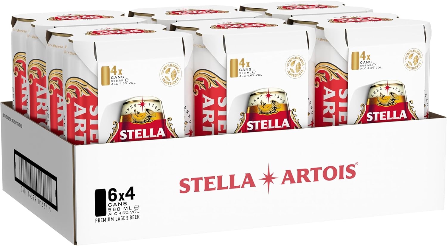 stella pint 24x568ml Stella Artois Premium Lager Beer Pint Cans 24 x 568 ml 4.8% - Image 1